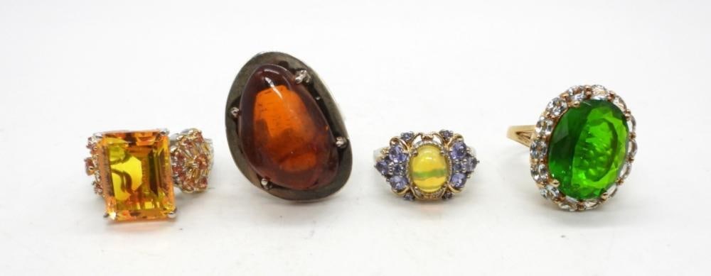 (4) LARGE GEMSTONE STERLING RINGS (1 of 2)