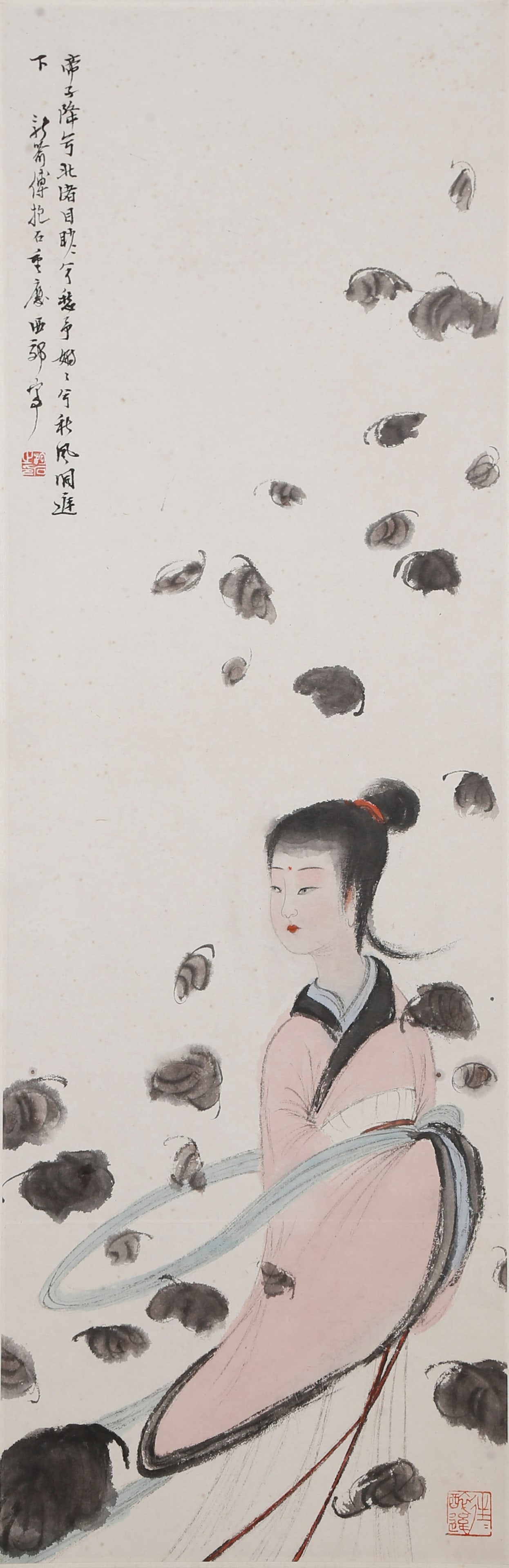 A FIGURE PAINTING ON PAPER BY FU BAOSHI.傅抱石: Figure Painting on Paper by Fu Baoshi.傅抱石