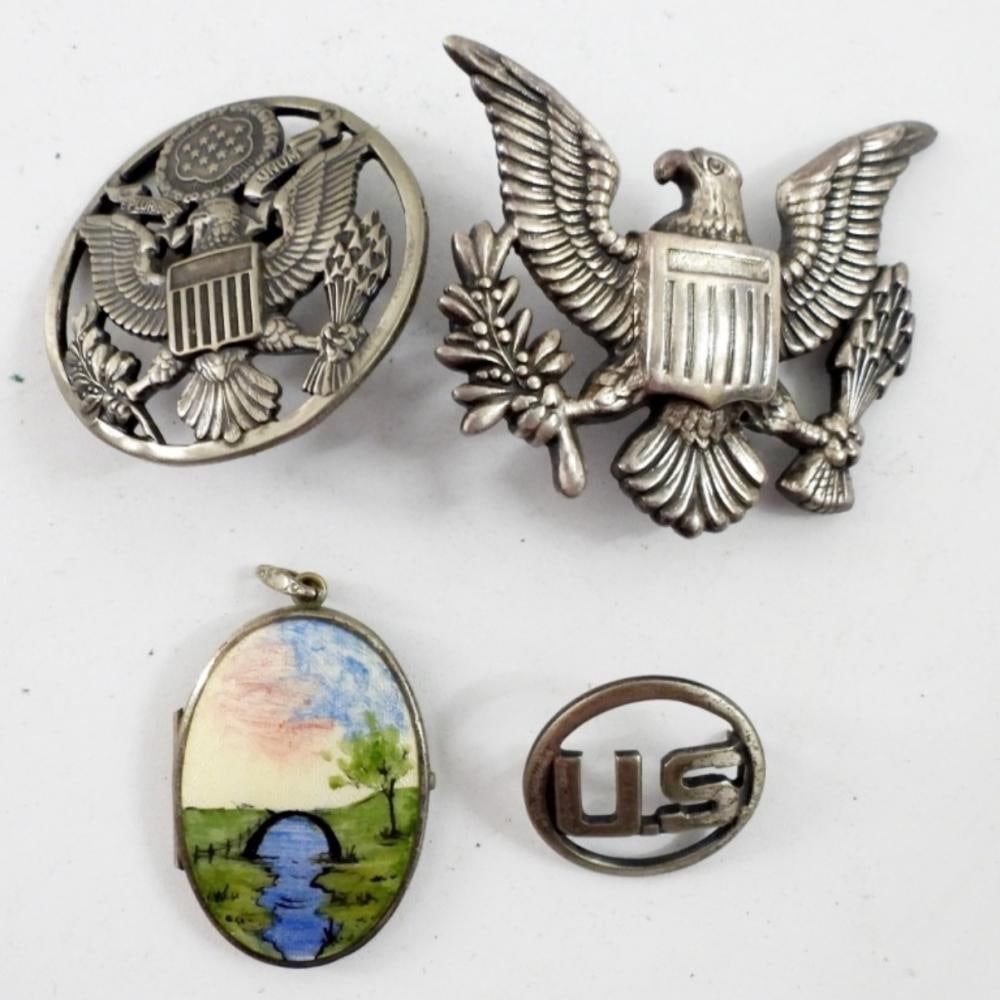 VTG LOCKET, EAGLE HAT PINS, U.S. PIN (1 of 2)