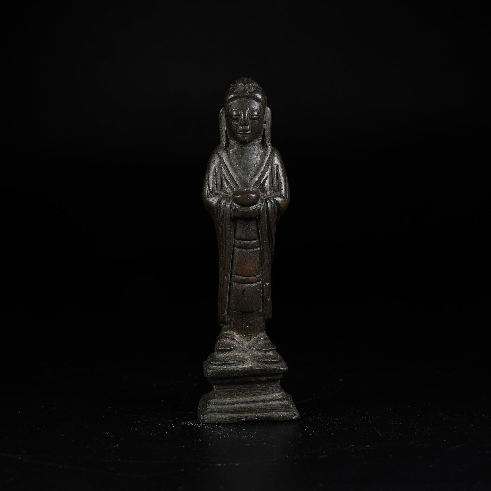 A BRONZE STANDING BUDDHA STATUE (1 of 9)