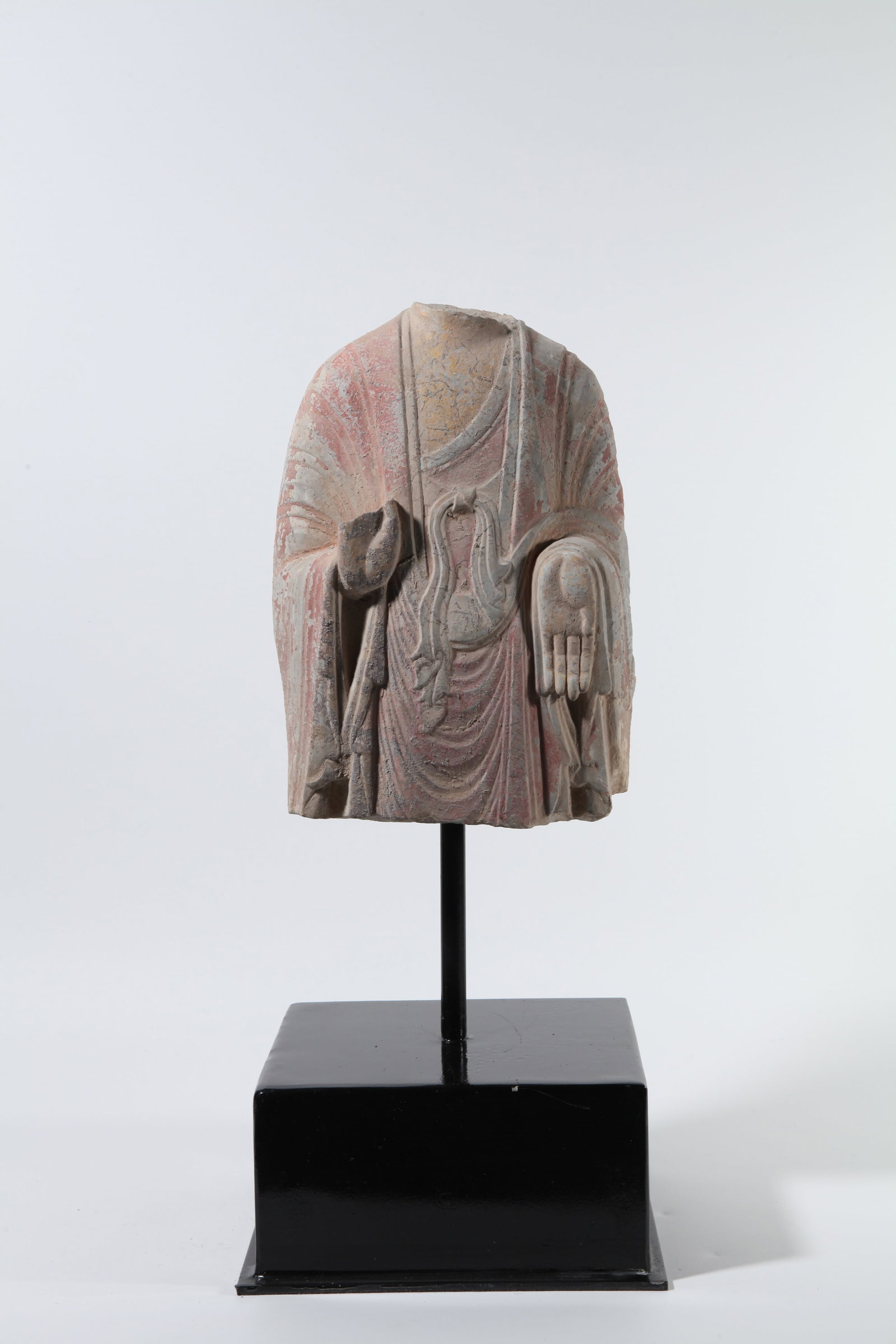 A PAINTED CARVED BLUESTONE BUDDHA TORSO (1 of 10)