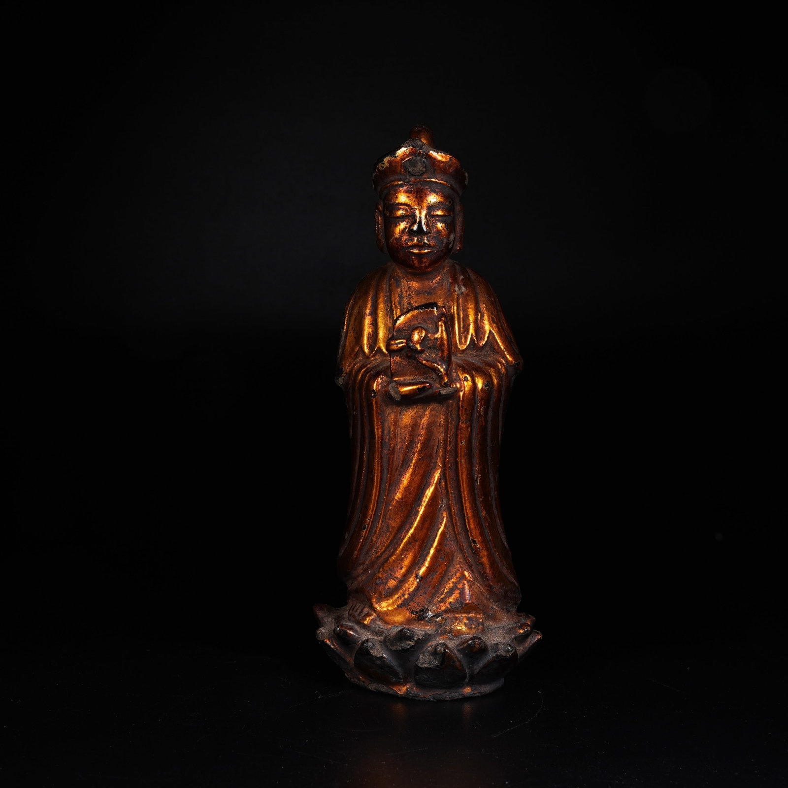 A LACQUERED GILDED BRONZE STANDING BUDDHA STATUE (1 of 8)