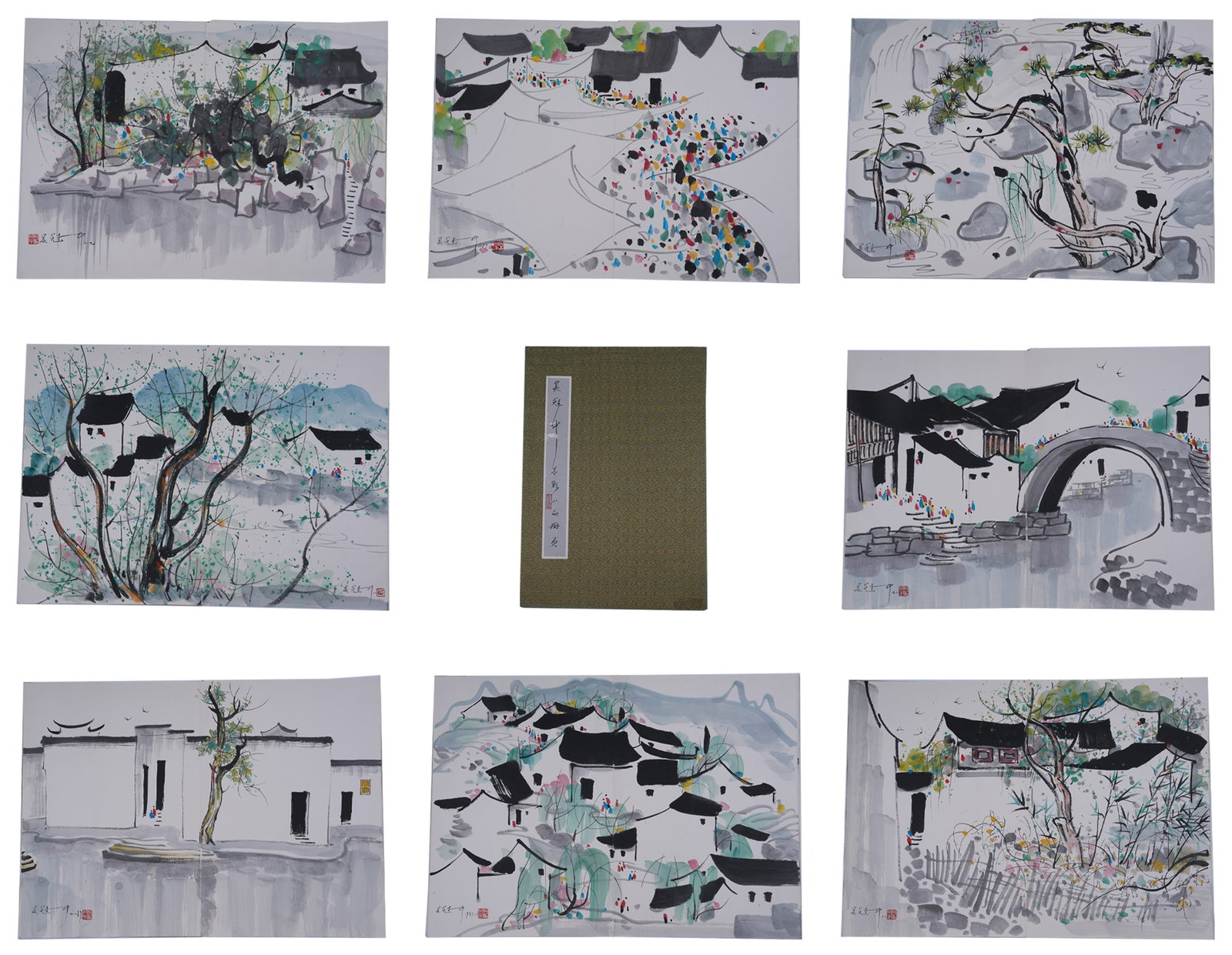 A ALBUM OF INK AND COLOUR SKETCHES ON PAPER BY WU GUANZHONG (12 LEAVES).吳冠中 (1 of 11)