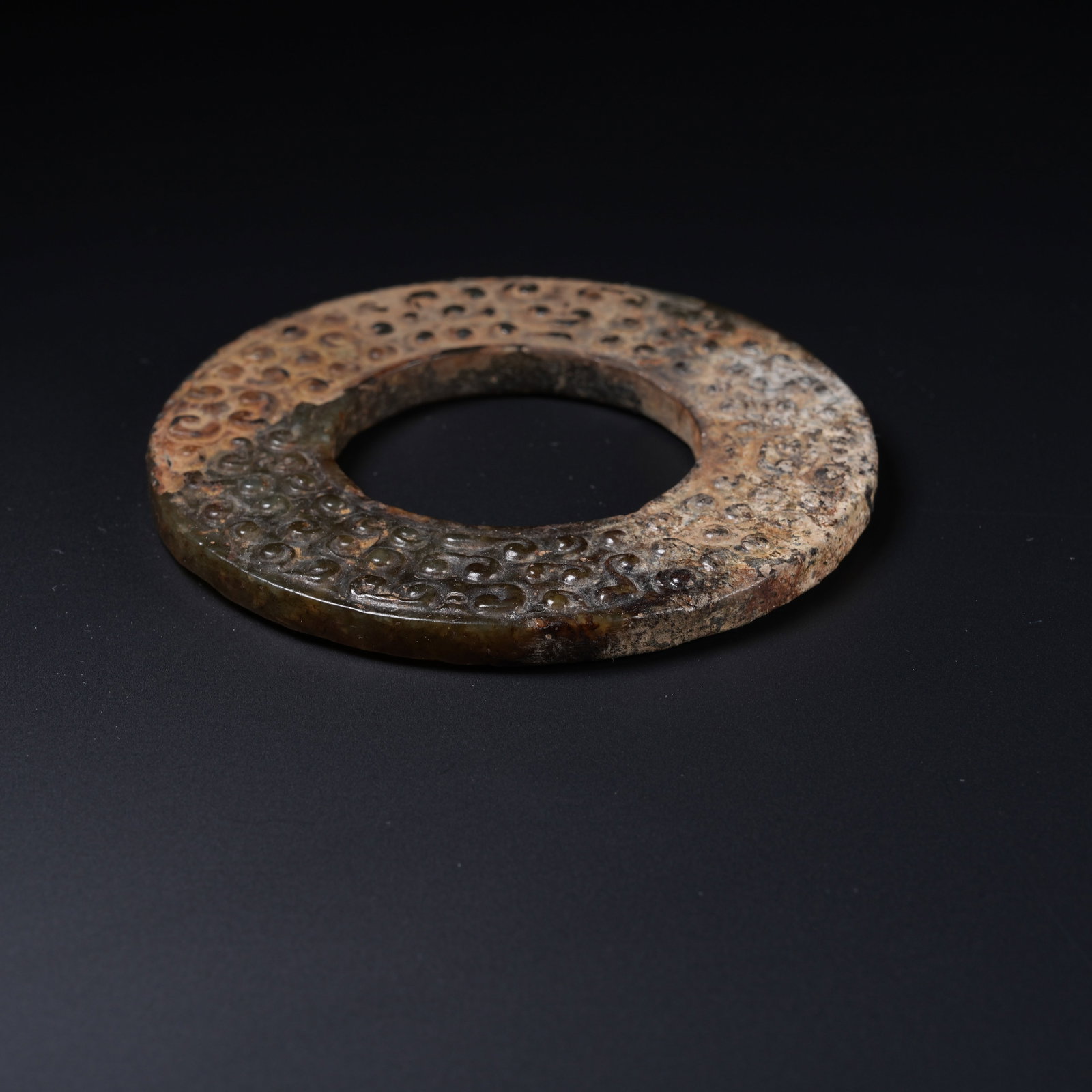 A ANCIENT JADE BI DISC WITH HOOKED CLOUD PATTERNS - 7