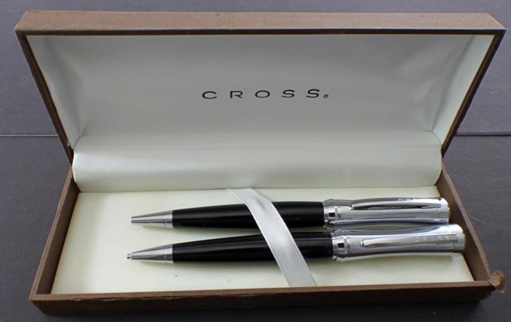 (2) CROSS CHROME BLACK BALLPOINT SET: (2) CROSS CHROME BLACK BALLPOINT SET