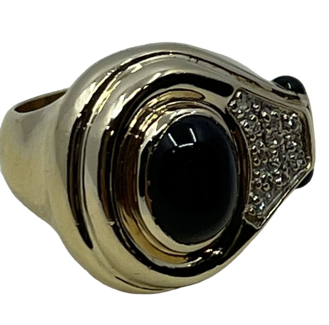 Diamond and Onyx and 14K Yellow Gold Ring Etruscan Style (1 of 3)