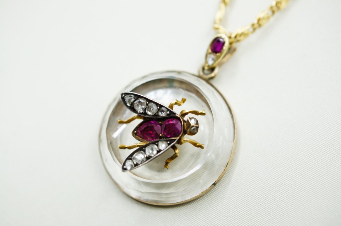 Victorian Ruby and Diamond Rock Crystal Bee Pendent 18K (1 of 3)