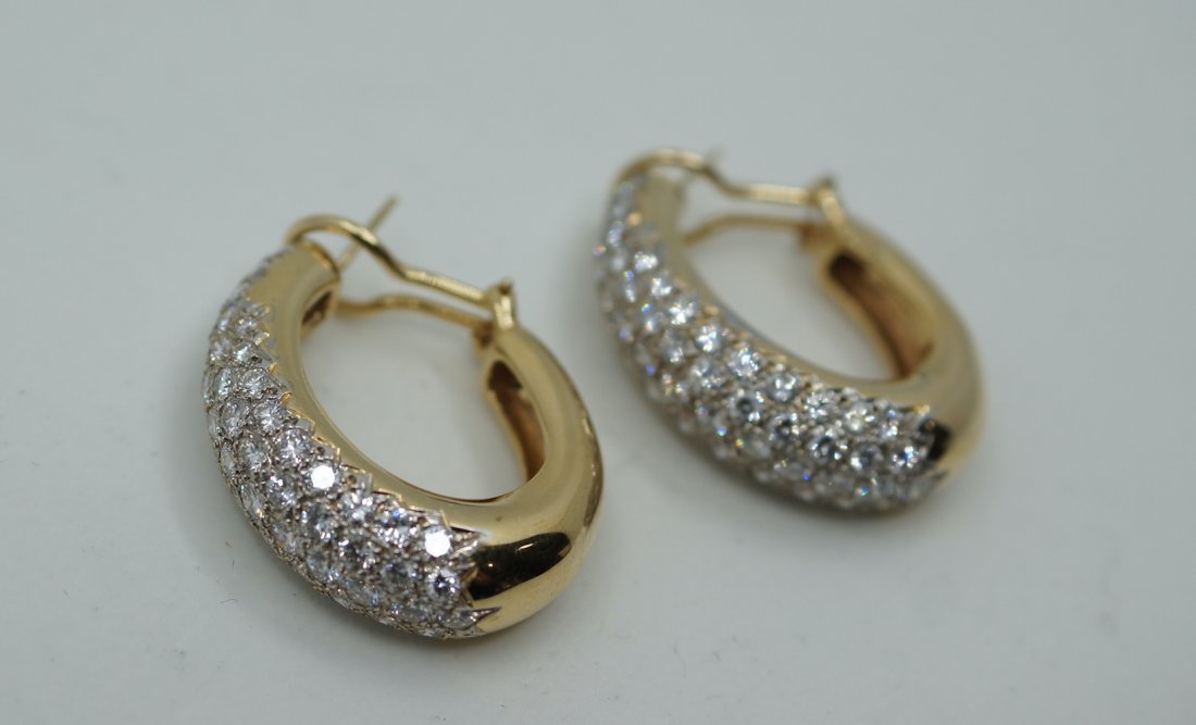Diamond Pave Hoop Earrings 4.64 Carats - 14K Yellow Gold (1 of 3)