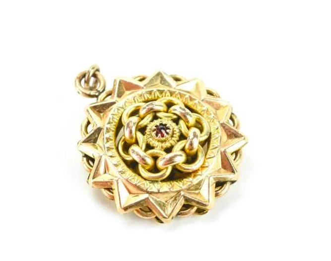 Antique Victorian Starburst 10K Yellow Gold & Garnet Pendant (1 of 2)