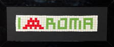 Space Invaders Rome original  Mosaic with white, red and green colored pieces