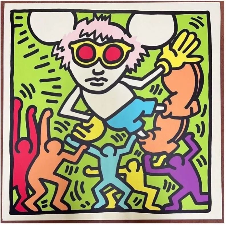 Keith Haring Andy Mouse Screenprint 100 x 100 cm No Signature No Numbering Rupert: Keith Haring 1958 - 1990Title Andy MouseUnsigned and unnumbered workYear 1986Color silkscreen on Lenox Museum BoardDimensions approximately 100x100cmRupert James Smith stampVe