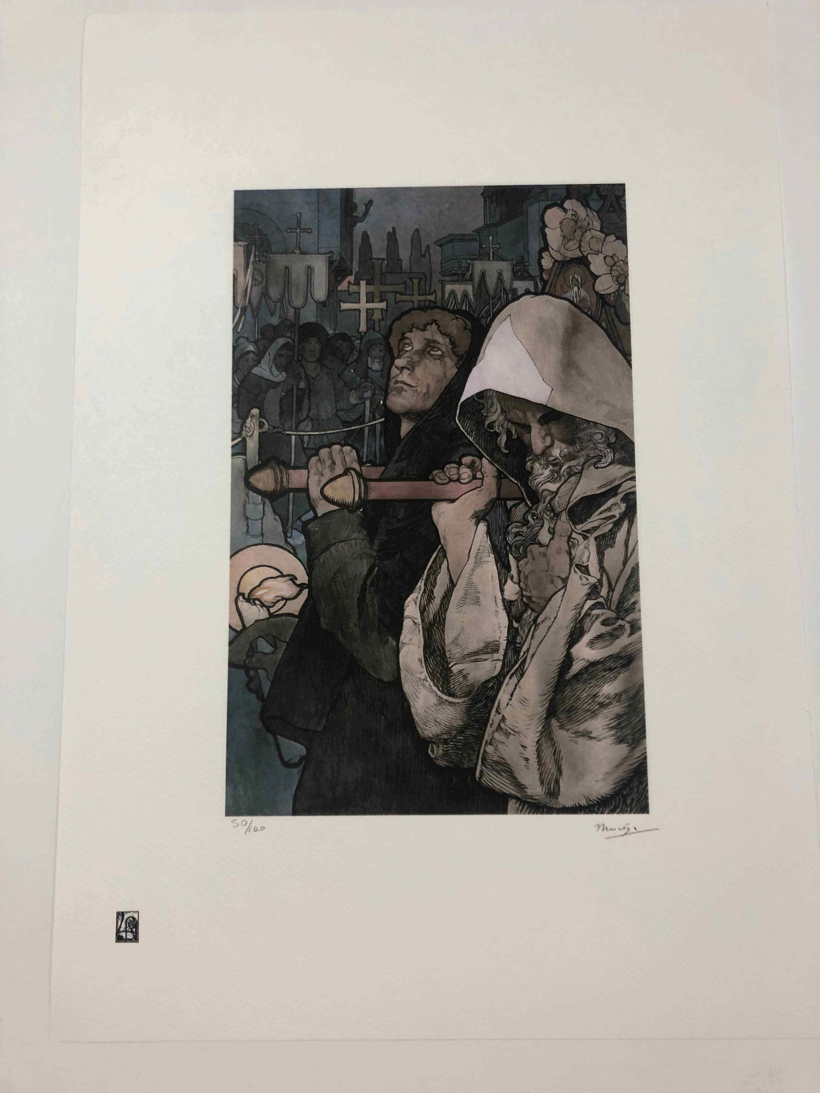 Alphonse Mucha litografia cm 50x70 con certificato: Alphonse Mucha litografia dimensione cm 50x70 timbro impresso LE PALMEcarta francesecertificato di autenticaedizione del 2010firma su lastra in stampaesemplari 100 maxla numerazione al momento della s