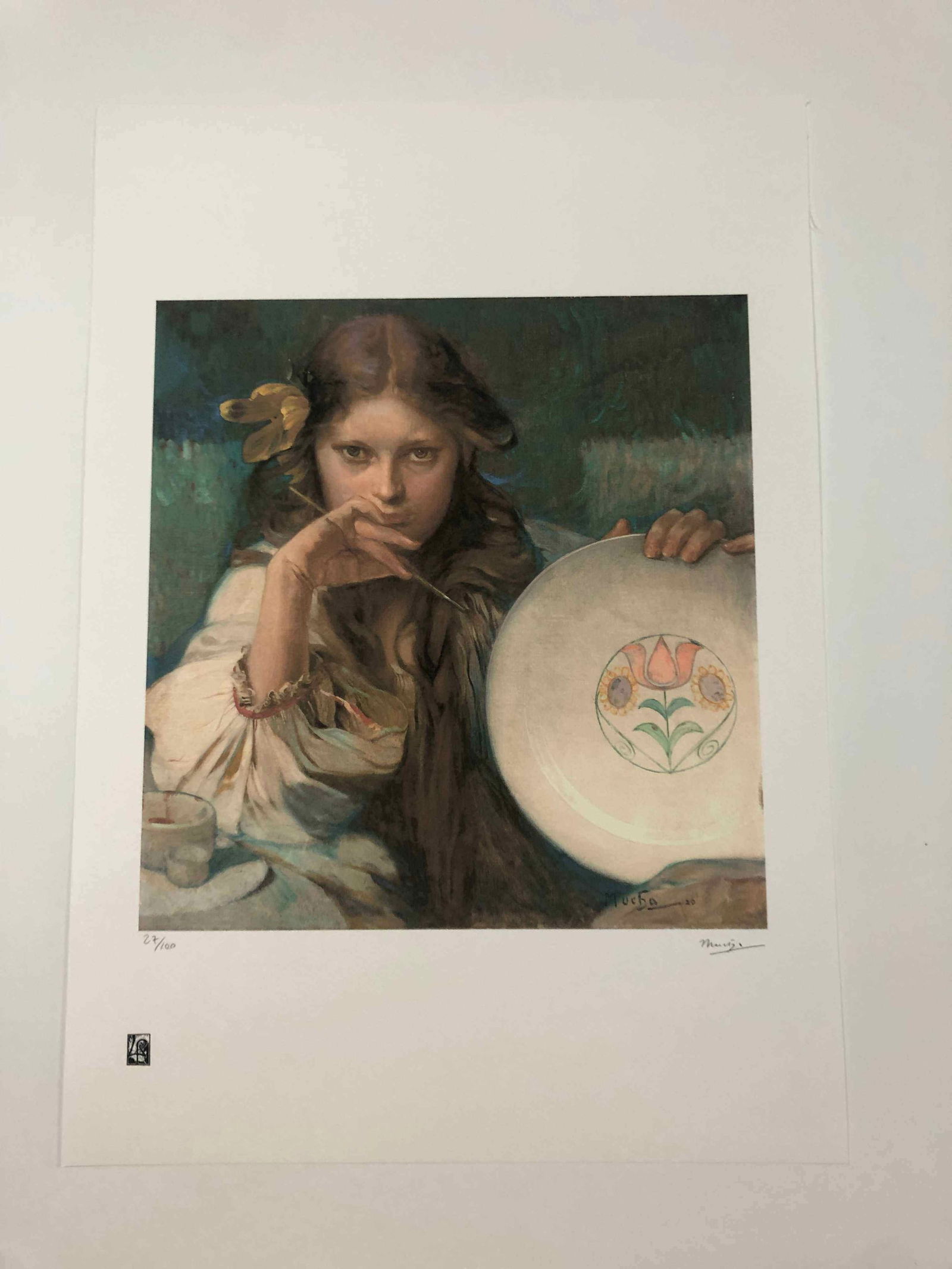 Alphonse Mucha litografia cm 50x70 con certificato: Alphonse Mucha litografia dimensione cm 50x70 timbro impresso LE PALMEcarta francesecertificato di autenticaedizione del 2010firma su lastra in stampaesemplari 100 maxla numerazione al momento della s