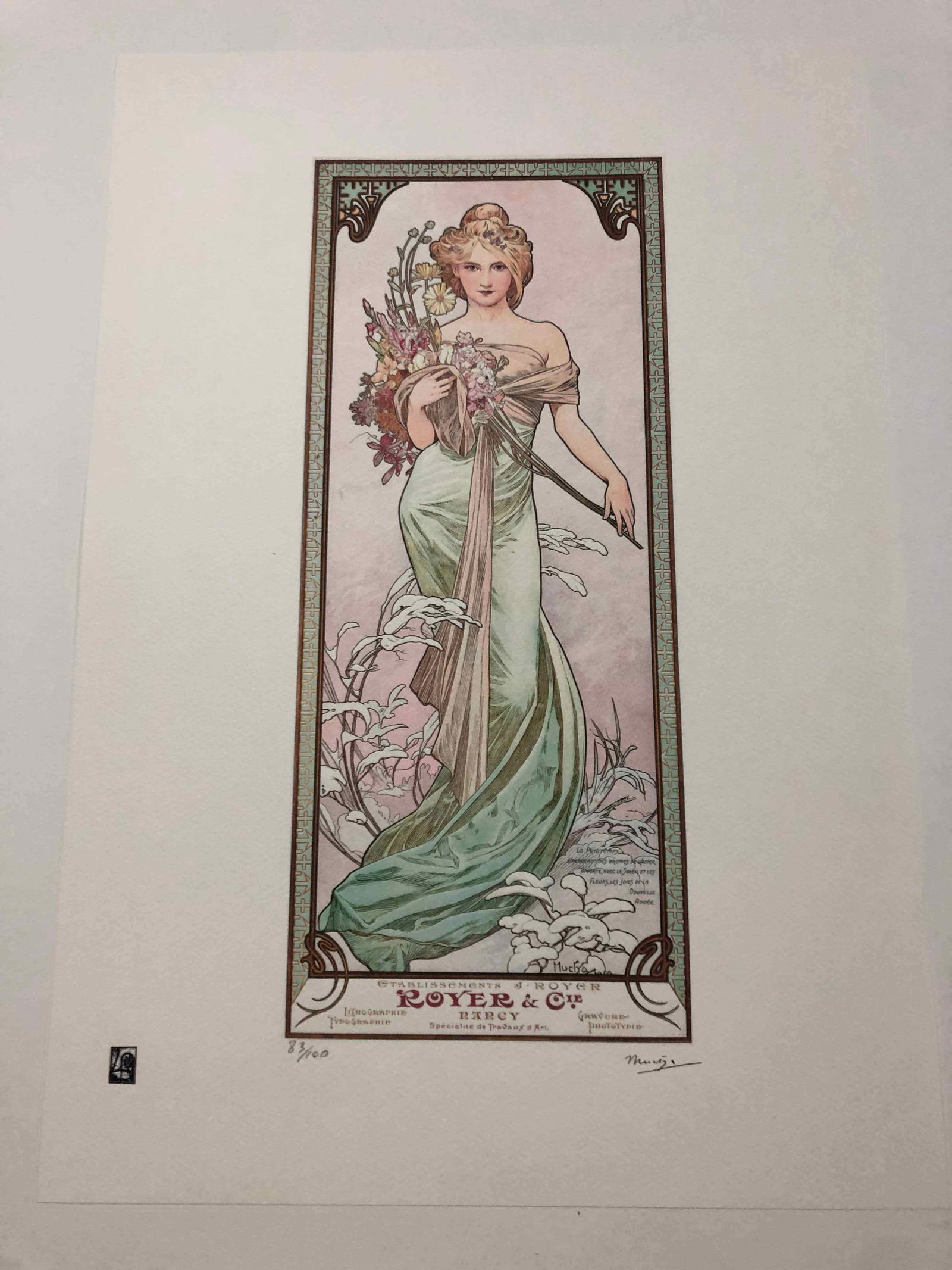 Alphonse Mucha litografia cm 50x70 con certificato: Alphonse Mucha litografia dimensione cm 50x70 timbro impresso LE PALMEcarta francesecertificato di autenticaedizione del 2010firma su lastra in stampaesemplari 100 maxla numerazione al momento della s