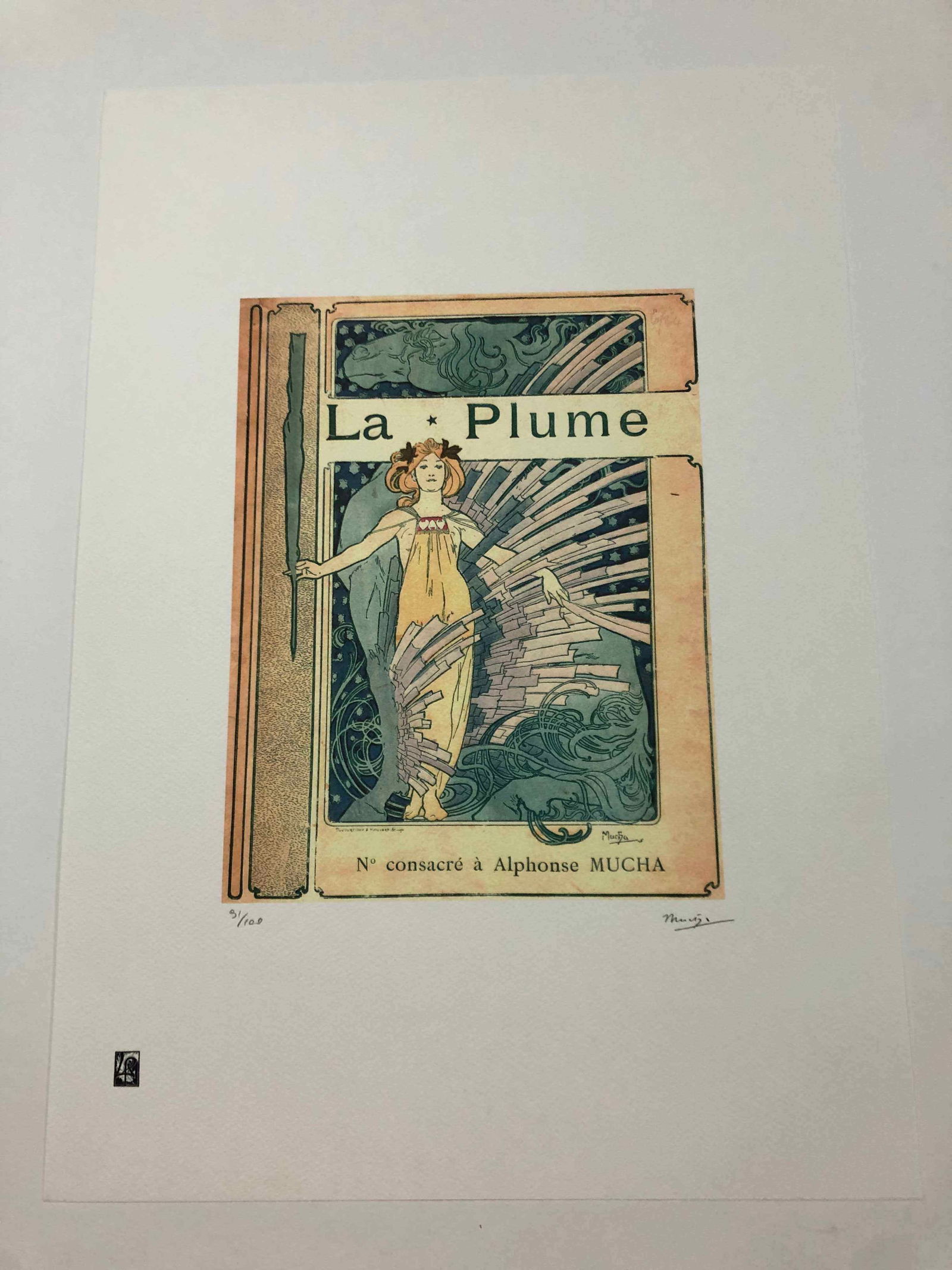 Alphonse Mucha litografia cm 50x70 con certificato: Alphonse Mucha litografia dimensione cm 50x70 timbro impresso LE PALMEcarta francesecertificato di autenticaedizione del 2010firma su lastra in stampaesemplari 100 maxla numerazione al momento della s