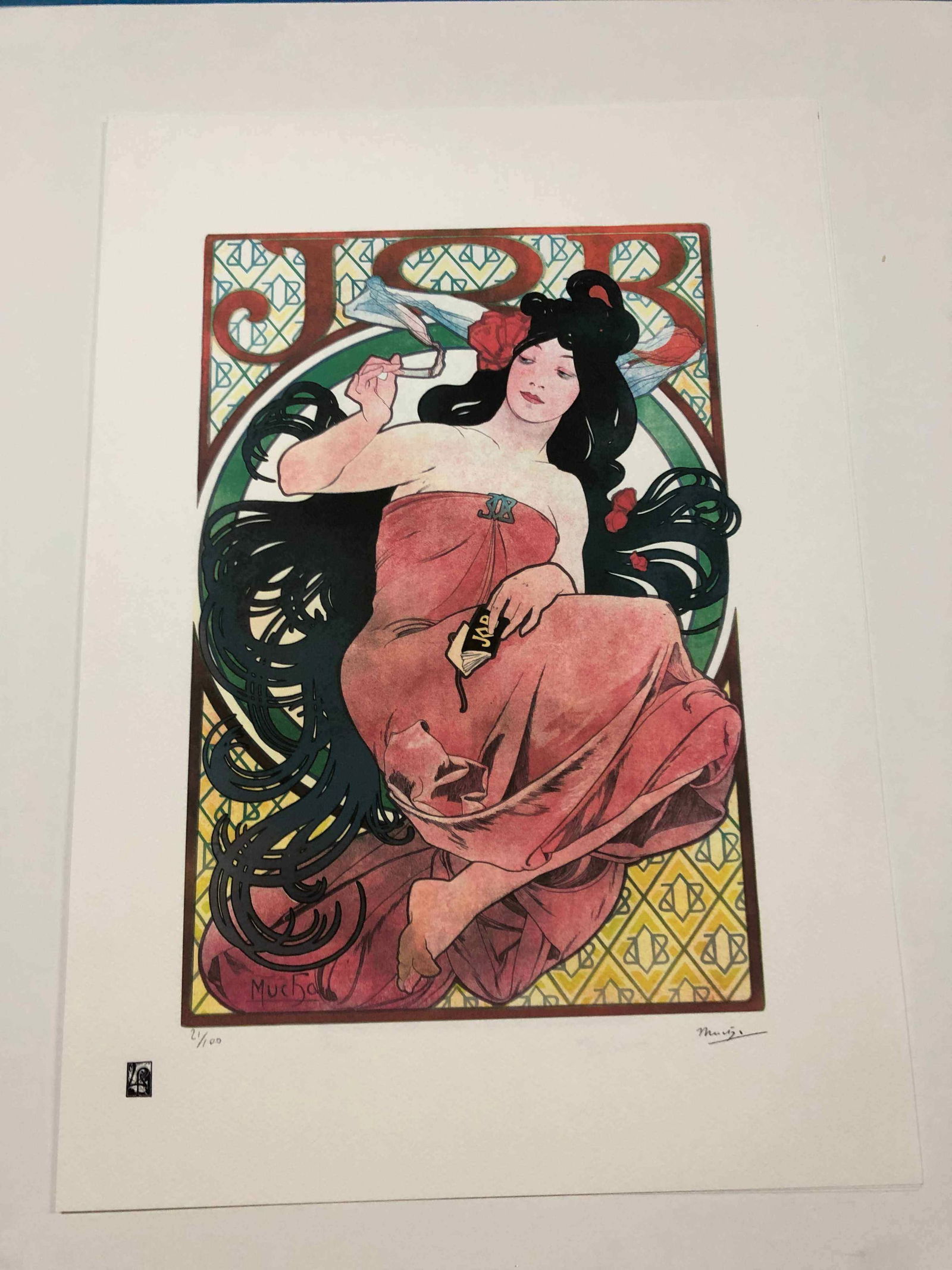 Alphonse Mucha litografia cm 50x70 con certificato: Alphonse Mucha litografia dimensione cm 50x70 timbro impresso LE PALMEcarta francesecertificato di autenticaedizione del 2010firma su lastra in stampaesemplari 100 maxla numerazione al momento della s