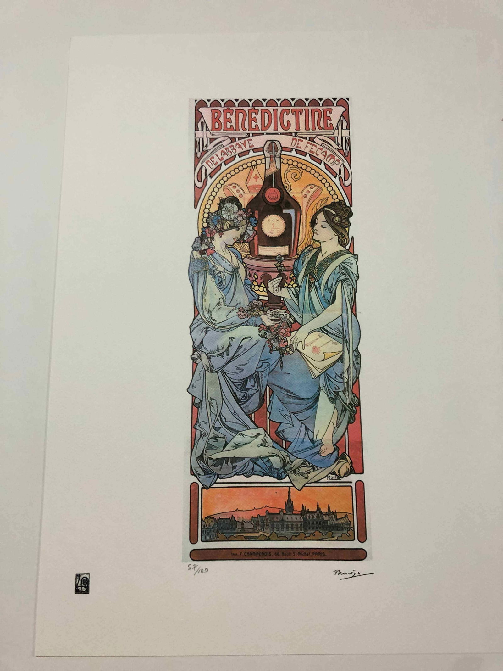 Alphonse Mucha litografia cm 50x70 con certificato: Alphonse Mucha litografia dimensione cm 50x70 timbro impresso LE PALMEcarta francesecertificato di autenticaedizione del 2010firma su lastra in stampaesemplari 100 maxla numerazione al momento della s