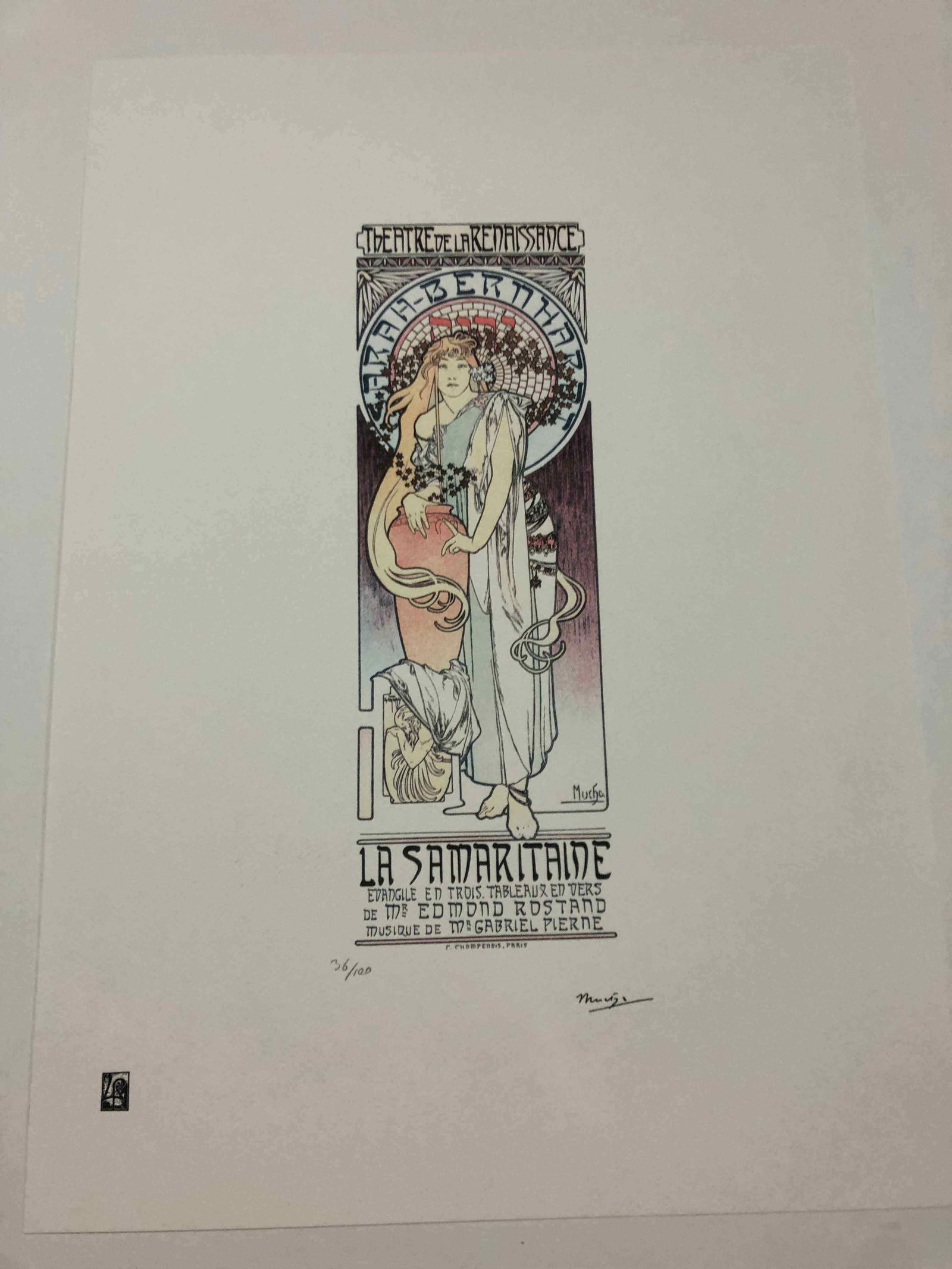 Alphonse Mucha litografia cm 50x70 con certificato: Alphonse Mucha litografia dimensione cm 50x70 timbro impresso LE PALMEcarta francesecertificato di autenticaedizione del 2010firma su lastra in stampaesemplari 100 maxla numerazione al momento della s