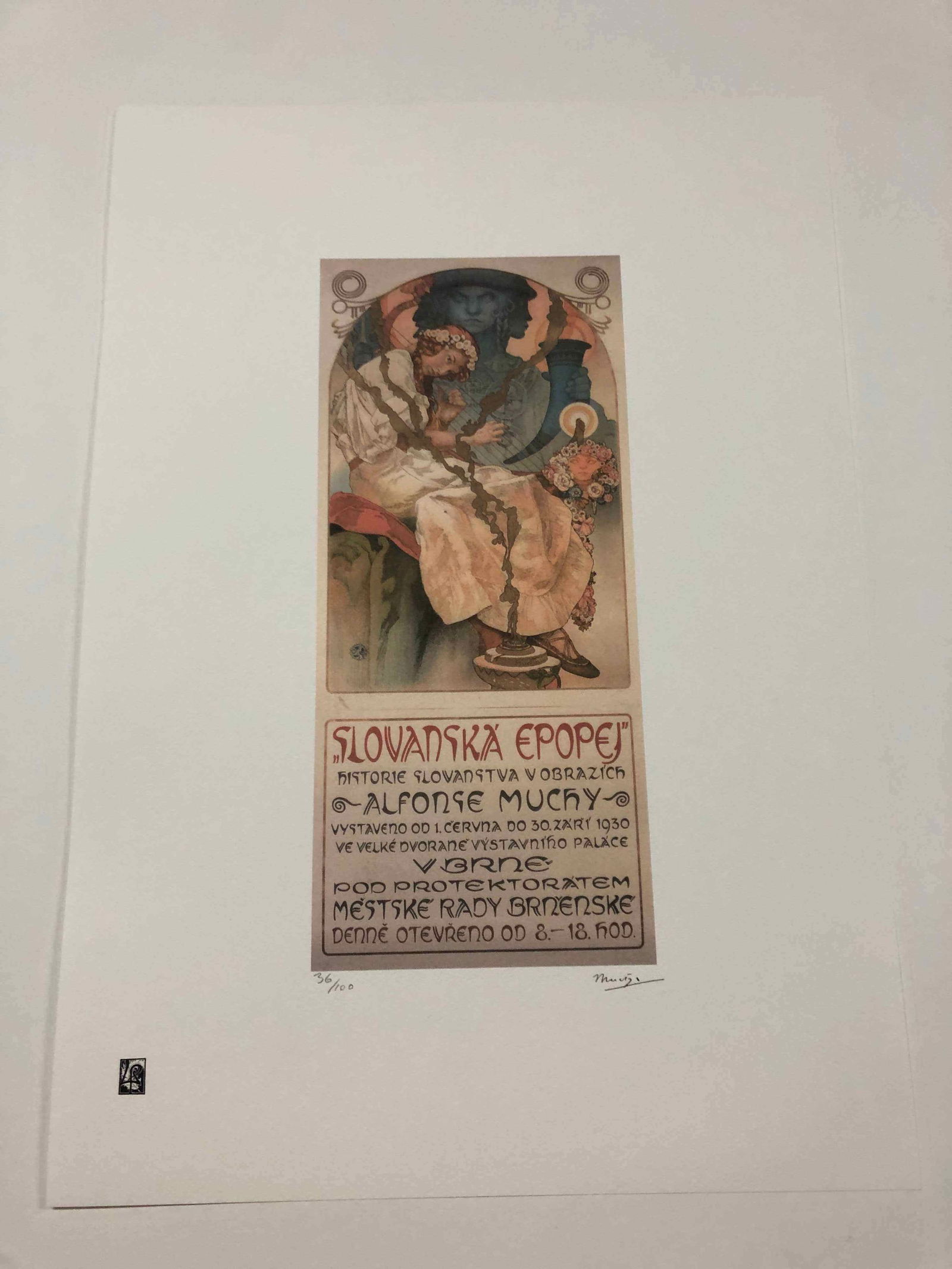 Alphonse Mucha litografia cm 50x70 con certificato: Alphonse Mucha litografia dimensione cm 50x70 timbro impresso LE PALMEcarta francesecertificato di autenticaedizione del 2010firma su lastra in stampaesemplari 100 maxla numerazione al momento della s