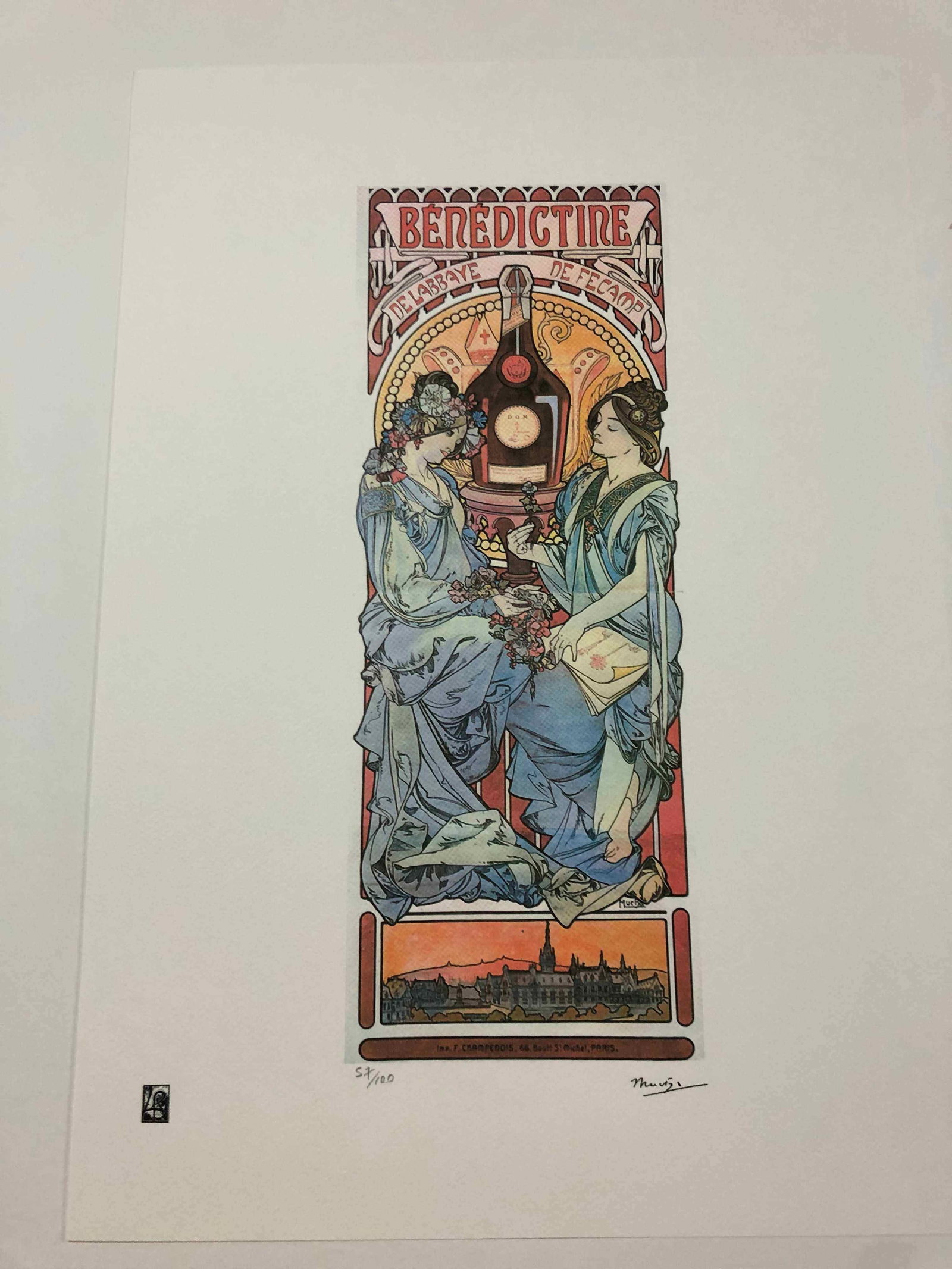 Alphonse Mucha litografia cm 50x70 con certificato: Alphonse Mucha litografia dimensione cm 50x70 timbro impresso LE PALMEcarta francesecertificato di autenticaedizione del 2010firma su lastra in stampaesemplari 100 maxla numerazione al momento della s