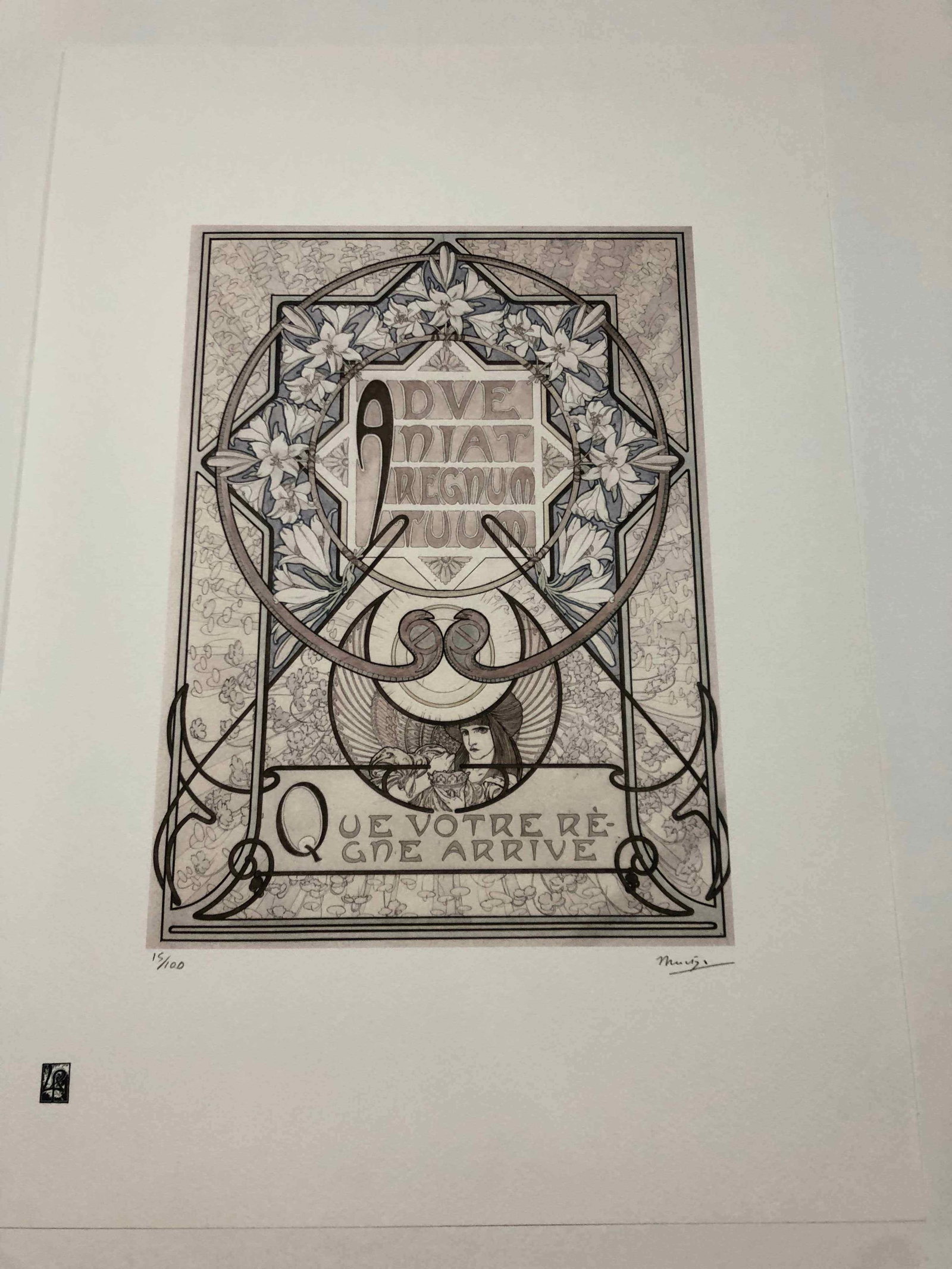 Alphonse Mucha litografia cm 50x70 con certificato: Alphonse Mucha litografia dimensione cm 50x70 timbro impresso LE PALMEcarta francesecertificato di autenticaedizione del 2010firma su lastra in stampaesemplari 100 maxla numerazione al momento della s