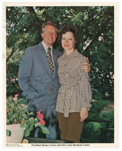 Jimmy & Rosalynn Carter Autographed Vintage Carter Headquarters 8 x 10" Official Photograph: Jimmy and Rosalynn Carter authentic autographed Carter Headquarters official 8 x 10" vintage photograph. Photograph is hand-signed in black ink by the Carters with Rosalynn inscribing "For Ruby and