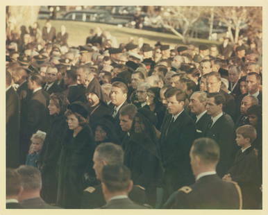 John F. Kennedy's Funeral featuring Jackie, R.F.K. - Original Cecil Stoughton First-Generation 8 x: Cecil Stoughton original first-generation 8 x 10" glossy photograph from John F. Kennedy's November 25, 1963 funeral. The photograph features Jackie Kennedy, Robert F. Kennedy, and Ted Kennedy