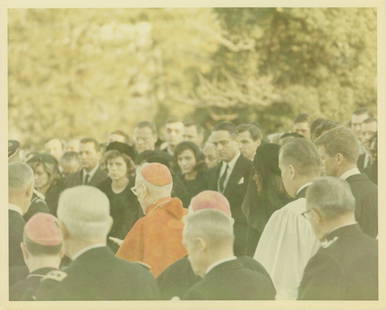 John F. Kennedy's Funeral featuring Jackie & R.F.K. - Original Cecil Stoughton First-Generation: Cecil Stoughton original first-generation 8 x 10" glossy photograph from John F. Kennedy's November 25, 1963 funeral. The photograph features Jackie Kennedy and Robert F. Kennedy along with