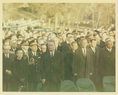 John F. Kennedy's Funeral featuring Lyndon B. Johnson - Original Cecil Stoughton First-Generation: Cecil Stoughton original first-generation 8 x 10" glossy photograph from John F. Kennedy's November 25, 1963 funeral. The photograph features Lyndon B. Johnson along with Kennedy family members,