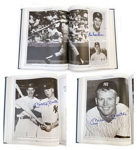 The American League with 3 Mickey Mantle Autographs - Collection of 45 Autographs In The 1983: Details: "The American League" by Donald Honig, 1983 hardcover First Edition printing autographed on the inside pages by 45 baseball legends. Signers include Mickey Mantle (signed three times), Joe