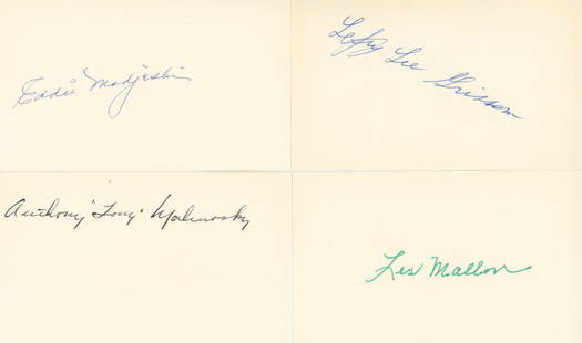 Early Baseball Players Collection of 20 Autographed 3 x 5" Cards - Mostly Players of the 1930s -: Details: Collection of 20 autographed 3 x 5" cards each hand-signed by an early baseball player. Most players are from the 1930s - 1960s eras. A list is not provided but all the signatures that are