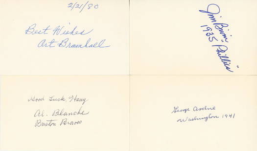 Early Baseball Players Collection of 20 Autographed 3 x 5" Cards - Mostly Players of the 1930s -: Details: Collection of 20 autographed 3 x 5" cards each hand-signed by an early baseball player. Most players are from the 1930s - 1960s eras. A list is not provided but all the signatures that are