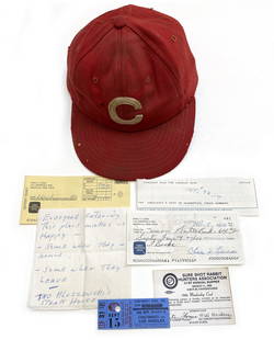 Red Lucas - Cincinnati Reds Hall of Fame - Personally Owned/Used Reds Cap & Ephemera Collection: Details: Red Lucas personal archive including his owned/used Rawlings glove and a small collection of ephemera. The lot includes an autographed check from 1988 along with bank deposit slips both of