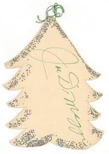 Joe DiMaggio - Unique Autographed Vintage Hand-Made Christmas Tree Ornament: Details: Joe DiMaggio autographed hand-made Christmas tree ornament. Signed in green felt tip marker. The paper ornament measures approximately 3 x 4". Overall excellent condition. Authentication: