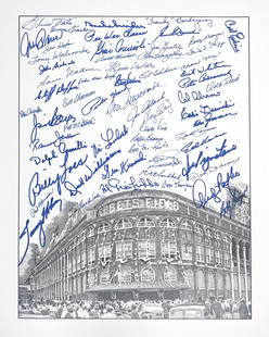 Brooklyn Dodgers Greats Autographed 16 x 20" Lithograph Hand-Signed by 60 Including Pee Wee Reese &: Details: Brooklyn Greats Autographed 16x20 Lithograph Signed by 60. Signers include: Pee Wee Reese, Duke Snider, Elmer Valo, Mike Sandlock, Jim Hughes, Herman Franks, Tony Malinosky, John Babich,