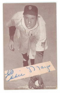 Eddie Mayo Autographed 1947-1966 Exhibit Card: Details: Eddie Mayo autographed 1947-1966 Exhibit card. Authentication: Includes a full letter of authenticity from JG Autographs, Inc. Premium: A 25% Buyers Premium Will Be Added to All