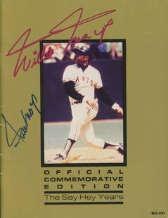 Willie Mays Autographed 1983 Official Willie Mays Celebration Day Program from Candlestick Park: Details: Willie Mays autographed 1983 Willie Mays Day commemorative program. Mays hand-signed in bold blue felt tip marker. Slight age wear to edges and corners, otherwise in excellent condition. 