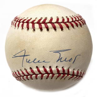 Willie Mays Autographed William White Official Major League Official Baseball: Details: Willie Mays autographed William White official Major League baseball. Hand-signed in bold blue ballpoint pen. The ball moderate age and toning. Includes a JSA authentication label on the