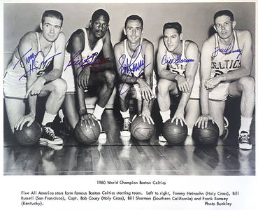 1960 Boston Celtics Autographed 16x20 Photo Hand-Signed by Bill Russell, Bob Cousy, Frank Ramsey,