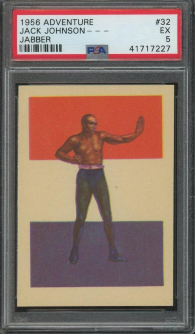 Jack Johnson - 1956 Adventure Card #32 (Jabber) - Graded PSA EX 5: Details: Jack Johnson 1956 Adventure card #32 (Jabber). PSA EX 5 Authentication: Includes a full letter of authenticity from JG Autographs, Inc. | Authenticated, graded, and slabbed by PSA/DNA Premium
