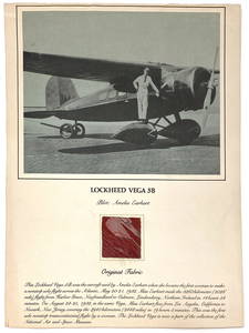 Amelia Earhart - Large Flight Flown Swatch of Fabric from her Lockheed Vega 5B Solo Flight Across