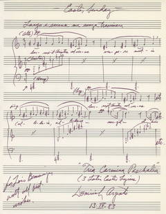 Dominick Argento - American Composer - Autographed Music Quotation (AMQS) Dated 1983: Dominick Argento hand-written autographed music quotation (AMQS) Dated 1983.Approximately 8.5 x 11". In fine condition.Dominick Argento (October 27, 1927 – February 20, 2019) was an American