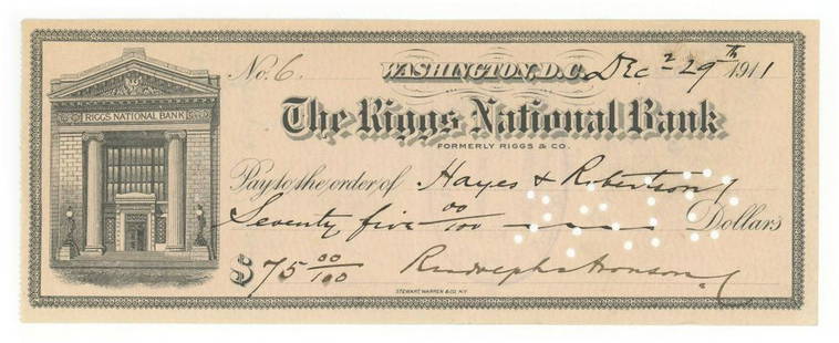 Rudolph Aronson - American Impresario & Composer: Casino Theatre - Autographed Bank Check: Rudolph Aronson autographed cancelled bank check, 1911.Fine condition.Rudolph Aronson (April 8, 1856 – February 4, 1919) was an American impresario and composer who was most notable for