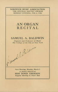 Samuel A. Baldwin - American Organist & Composer - Autographed Program: Fritz Busch autographed Carnegie Hall program.Near fine condition.Samuel A. Baldwin (1862-1949) American organist, composer, conductor and teacher. Authentication Includes a full letter of