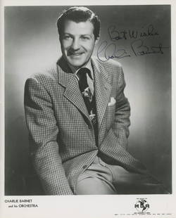 Charlie Barnet - American Jazz Musician - Autographed 8x10" Photograph: Charlie Barnet on 8 x 10" glossy photograph.Fine condition.Charles Daly Barnet (October 26, 1913 – September 4, 1991) was an American jazz saxophonist, composer, and bandleader. 