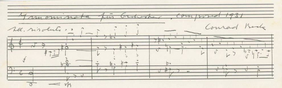 Conrad Beck - Swiss Composer - Autographed Music Quotation (AMQS): Conrad Beck hand-written autographed music quotation (AMQS).Approximately 8.5 x 2.75". In fine condition.Conrad Arthur Beck (16 June 1901, Lohn, Schaffhausen – 31 October 1989, Basel) was a