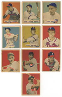 1949 Bowman Card Collection of 10 - Includes Harry Walker, Sam Mele, Emil Leonard, Curt Simmons: 1949 Bowman card collection of 10 including Harry Walker #130, Eddie Waitkus #142, Curt Simmons #14, Bill Goodman #39, Vern Stephens #71, Sam Mele #118, Phil Cavarretta #6, Johnny Blatnick #123,