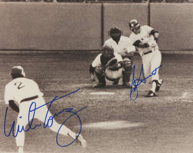 1978 Yankees vs. Red Sox Playoff Game Home Run Photograph Autographed by Bucky Dent & Mike Torrez: 1978 New York Yankees vs. Boston Red Sox playoff game photograph hand-signed by Bucky Dent and Mike Torrez . Each has signed in bold blue felt tip marker. The photograph is in fine condition. 