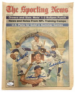 1984 Baseball Hall of Fame Inductees Autographed Sporting News by Pee Wee Reese, Killebrew,: 1984 Baseball Hall of Fame Inductees autographed Sporting News cover from August 6, 1984. The cover is signed by Pee Wee Reese, Rick Ferrell, Don Drysdale, Luis Aparicio, and Harmon