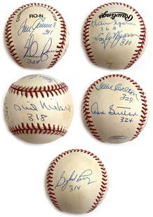 300 Wins Baseball Autographed by Nolan Ryan, Steve Carlton, Phil Niekro, Don Sutton, Tom Seaver,: "300 Win Club" baseball lot autographed by the following legendary pitchers: Nolan Ryan, Steve Carlton, Phil Niekro, Don Sutton, Tom Seaver, Warren Spahn, Early Wynn, and Gaylord Perry.Making this